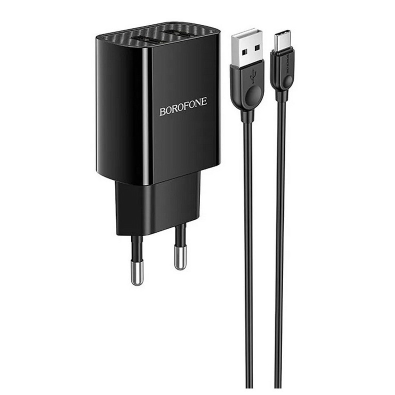 Зарядний пристрій Borofone BA53A Powerway (2USB, 2.1А) Black (BA53ACB) + кабель Type-C