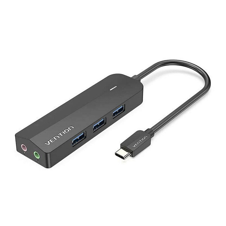 Хаб USB 3.1 Type-C -> 3xUSB 3.0+MicroUSB+3.5mm Sound Adapter черный Vention