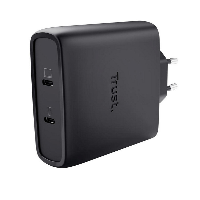 Зарядное устройство Trust Maxo 100Вт, GaN, 2xUSB-C, PD/PPS, черный
