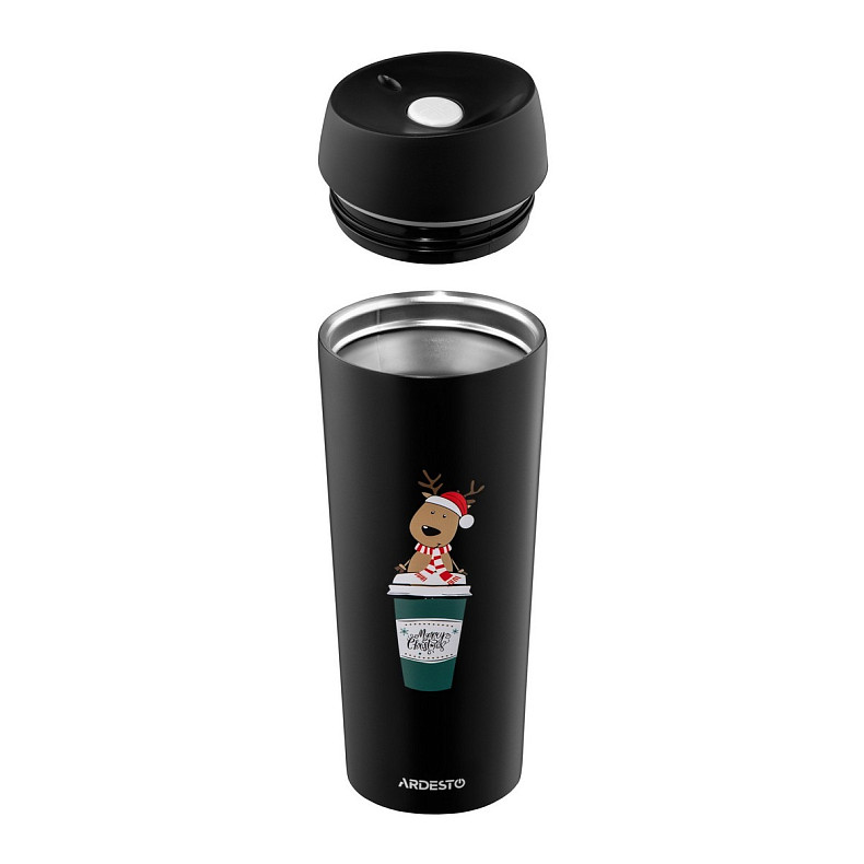 Термокружка Ardesto Coffee Time Christmas Reindeer 450мл, нержавеющая сталь, черная (AR2645RN)