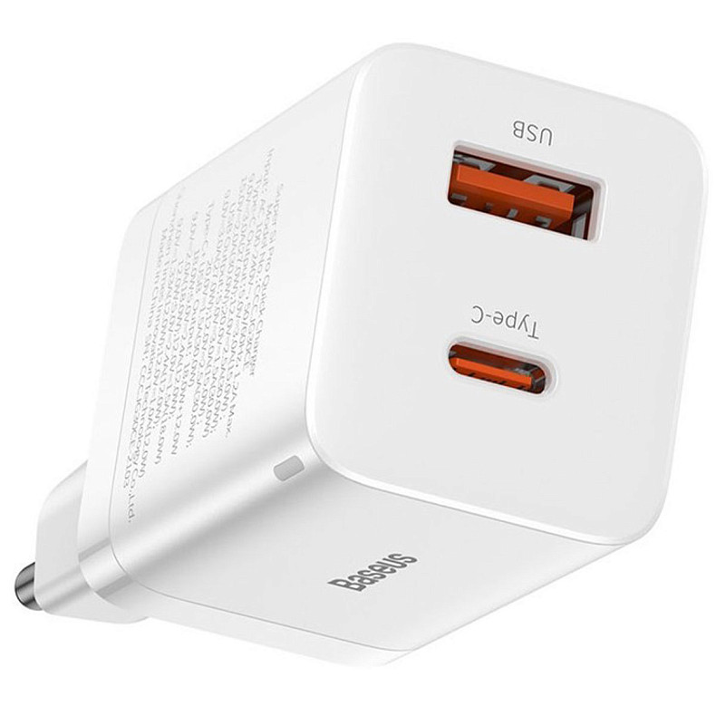 Мережевий зарядний пристрій Baseus Super Si Pro Quick Charger C+U 30W EU White