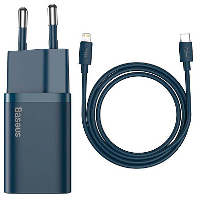 Сетевое зарядное устройство Baseus Super Si 1C 20W With Simple Wisdom Data Cable Type-C/iP 1m Blue