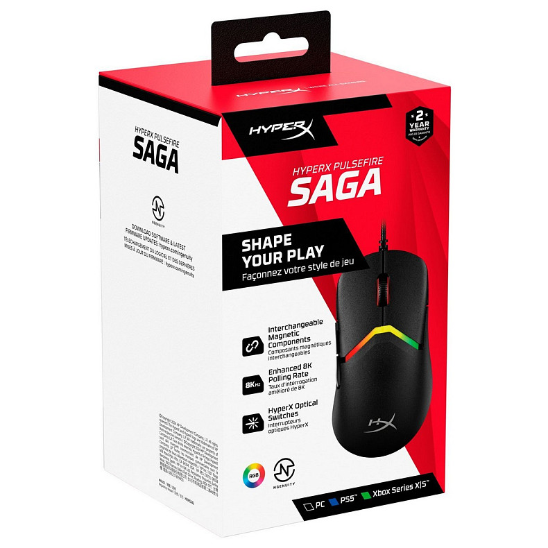 Мышь HyperX Pulsefire SAGA, RGB, USB-A, черный