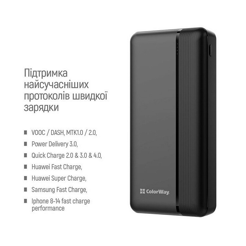 Универсальная мобильная батарея ColorWay 30000mAh Black (CW-PB300LPA3BK-PD)