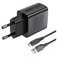 Зарядний пристрій USB-A 20W + Type-C cable A90 Fast Charger Black Acefast