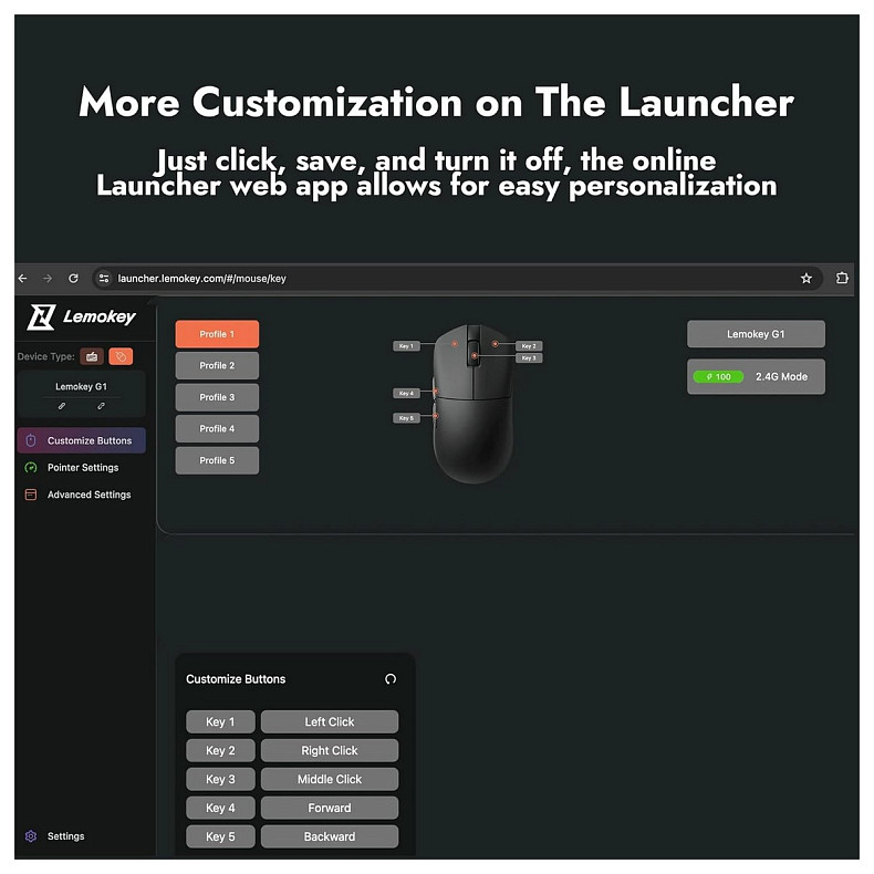 Миша Lemokey G1 USB-A/USB-C/WL/BT, 8K, білий