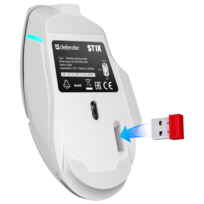 Мишка Defender Stix GM-009, бездротова, 7кн. 3200 dpi, 500 мАh, біла