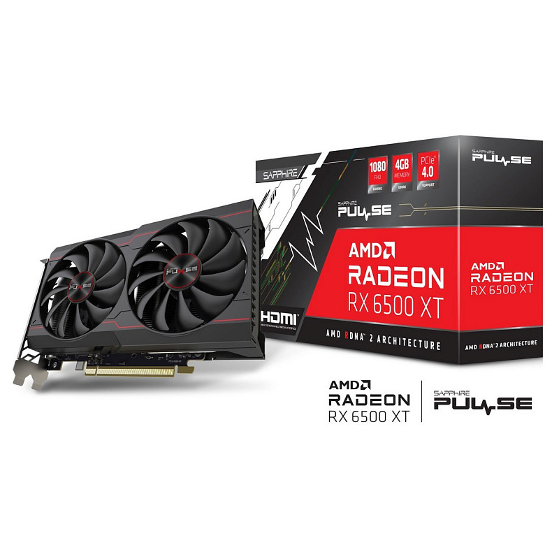 Видеокарта AMD Radeon RX 6500 XT Sapphire PULSE GAMING OC, 4GB GDDR6, 64 bit, PCI-Express 4.0 x4 (11314-01-20G)