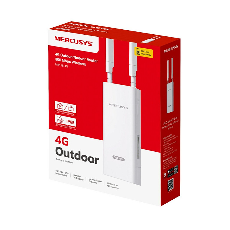 Маршрутизатор MERCUSYS MB118-4G N300, 4G/LTE, 1xFE LAN, outdoor
