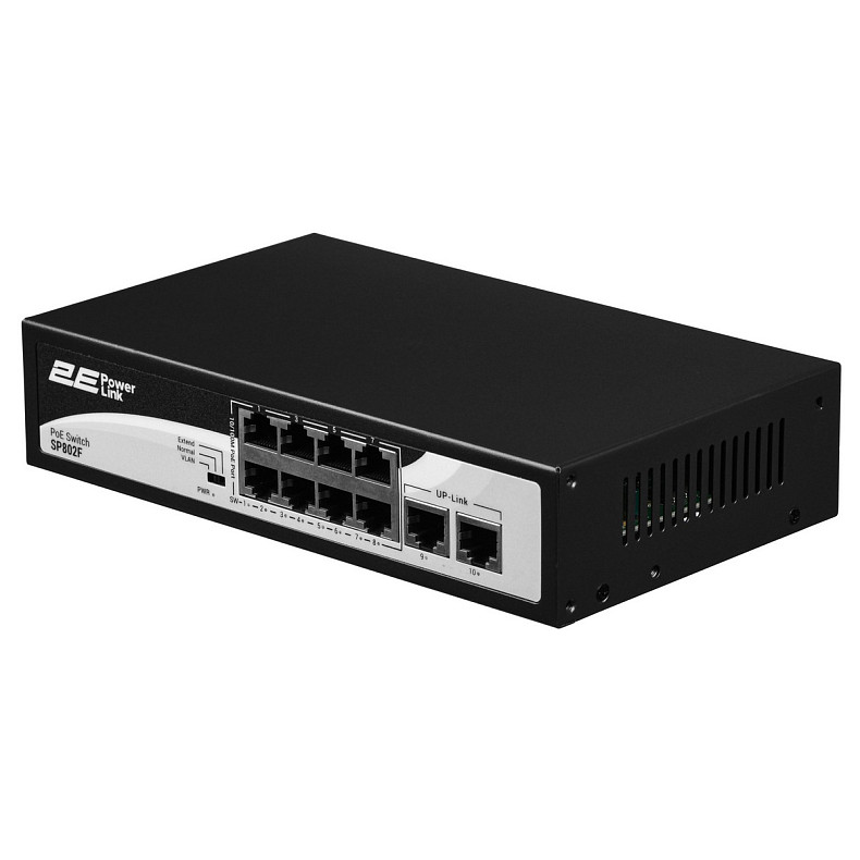 Комутатор 2E PowerLink SP802F 10xFE (8xPoE, 2xUplink), 96Вт, Некерований