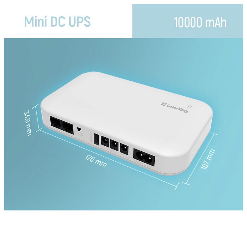 ДБЖ для роутерів/комутаторів ColorWay CW-PB100LI3WT 10000mAh 21W DC 5V/9V/12V/24V