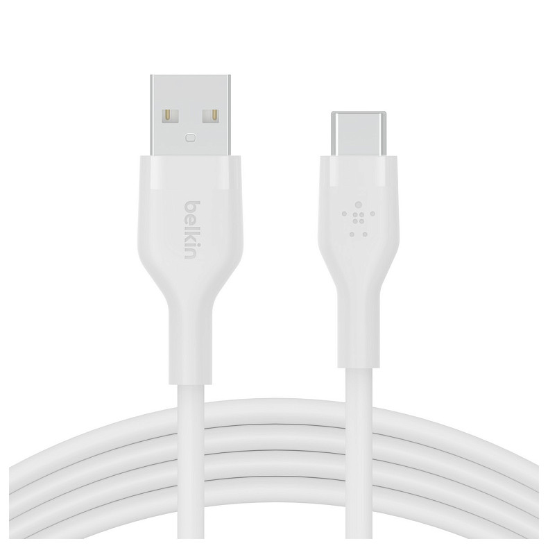 Кабель Belkin USB-A - USB-C силіконовий, з кліпсою, 2м, білий