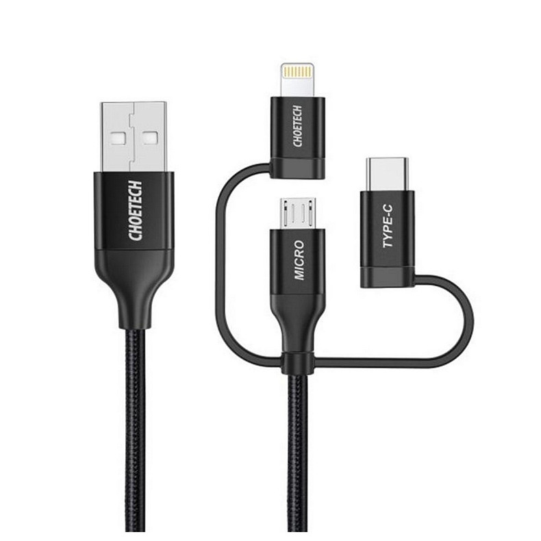 Кабель Choetech USB - Lightning + microUSB + USB-C, 1.2м (IP0030-BK)