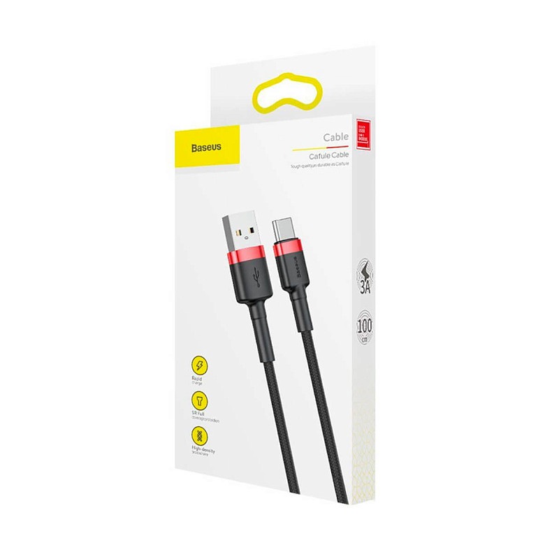 Кабель Baseus Сafule Cable USB For Type-C 2A 2м Red+Black (CATKLF-C91)