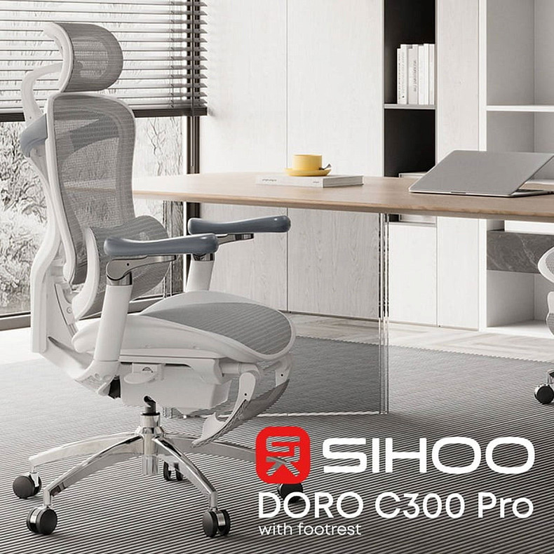 Крісло офісне з підставкою для ніг Sihoo DORO C300 Pro Mesh White