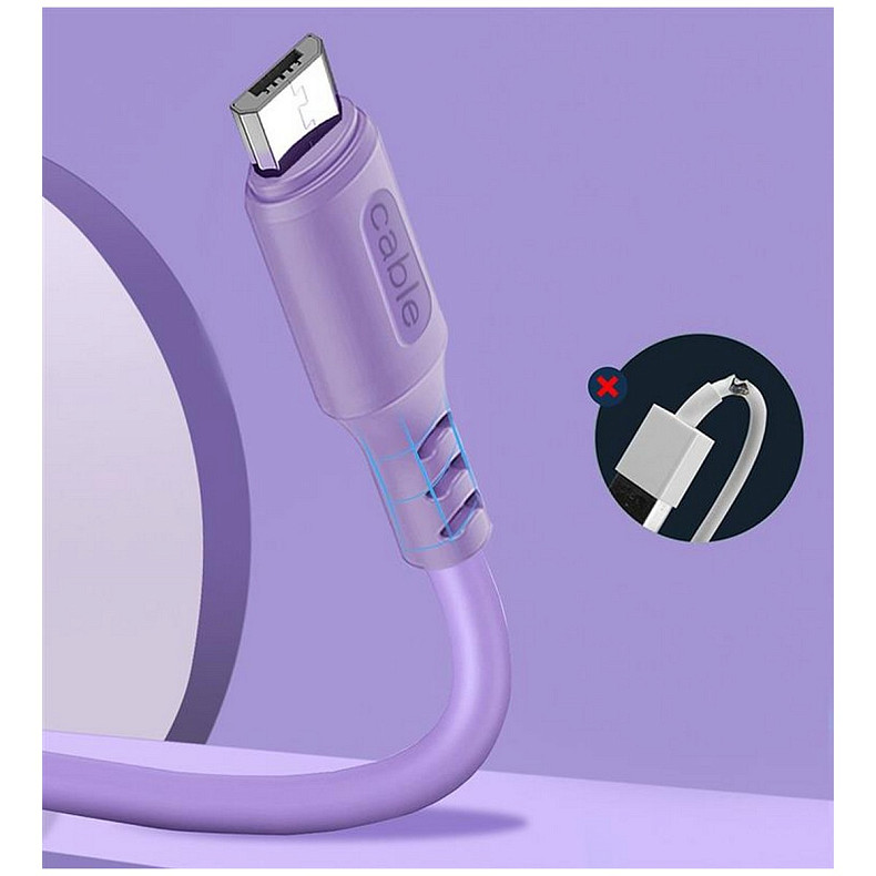 Кабель ColorWay USB-microUSB, soft silicone, 2.4А, 1м, Purple (CW-CBUM044-PU)