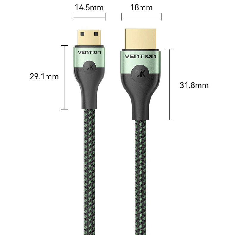 Кабель Vention HDMI M - Mini M, 1.0 м, V2.1 8K 60Гц Aluminum Alloy Type Green