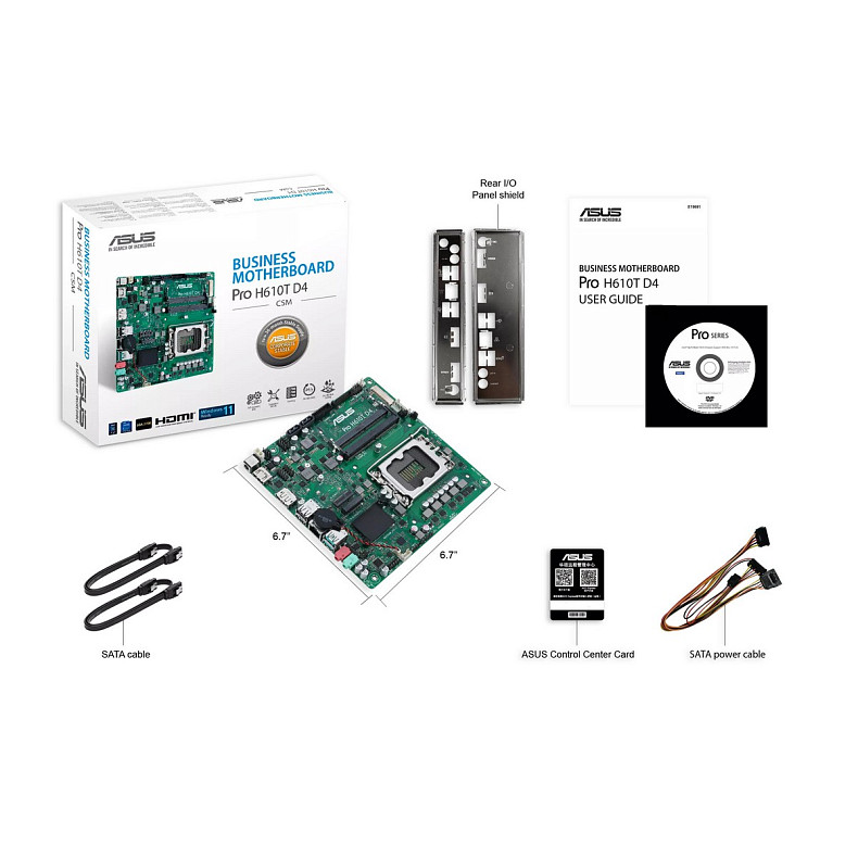 Материнcька плата ASUS PRO H610T-CSM s1700 H610 2xDDR5 M.2 HDMI DP LVDS Thin mITX