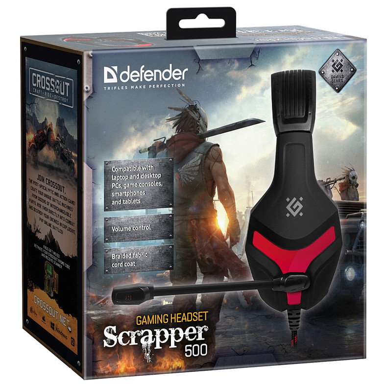 Игровая гарнитура Defender Scrapper 500 красно-черная, кабель 2 м