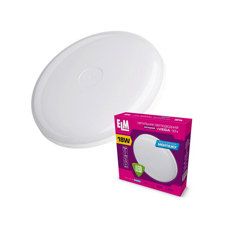 Светильник настенно-потолочный накладной светодиодный круглый ELM 18W 6500К Vega IP40 26-0051