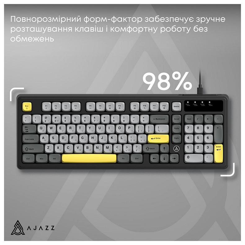 Клавиатура Ajazz AF98 Black USB-C Black Gray Yellow (AF98-BGY)