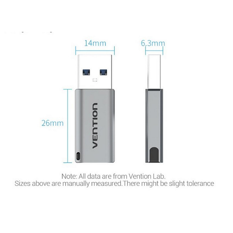 Адаптер Vention USB 3.0 AM - USB Type-C AF Gray (CDPH0)