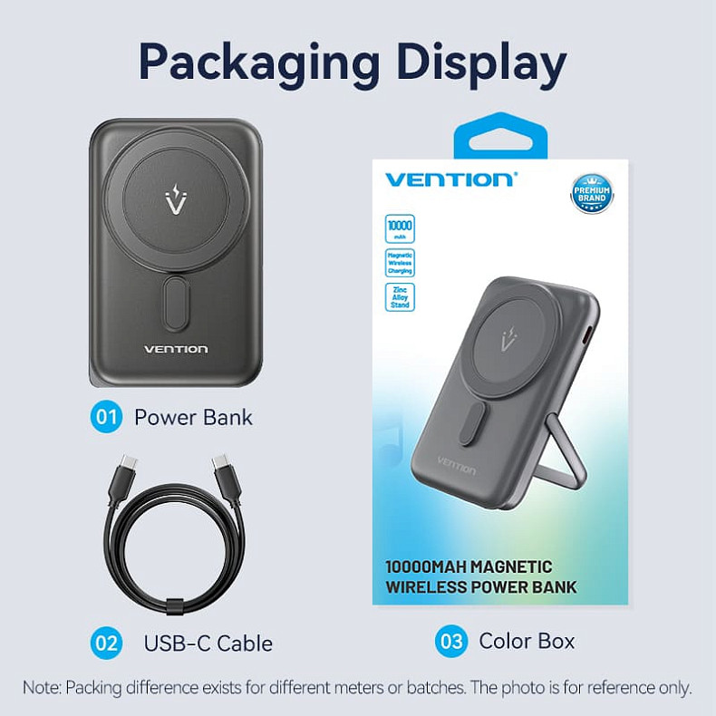 УМБ Vention Magnetic Wireless 10000mAh 20W PD USB-C In/Out, QI-15W Black