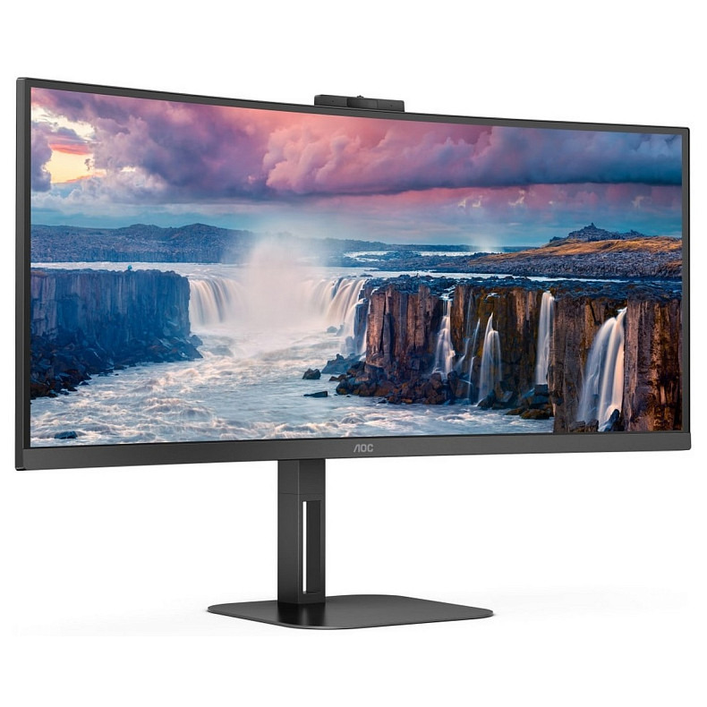 TFT 34" AOC CU34V5CW/BK, WQHD, VA, 100Гц, 1 мс, вигнутий, HDMI, DP, USB-C, USB-hub, webcam, колонки