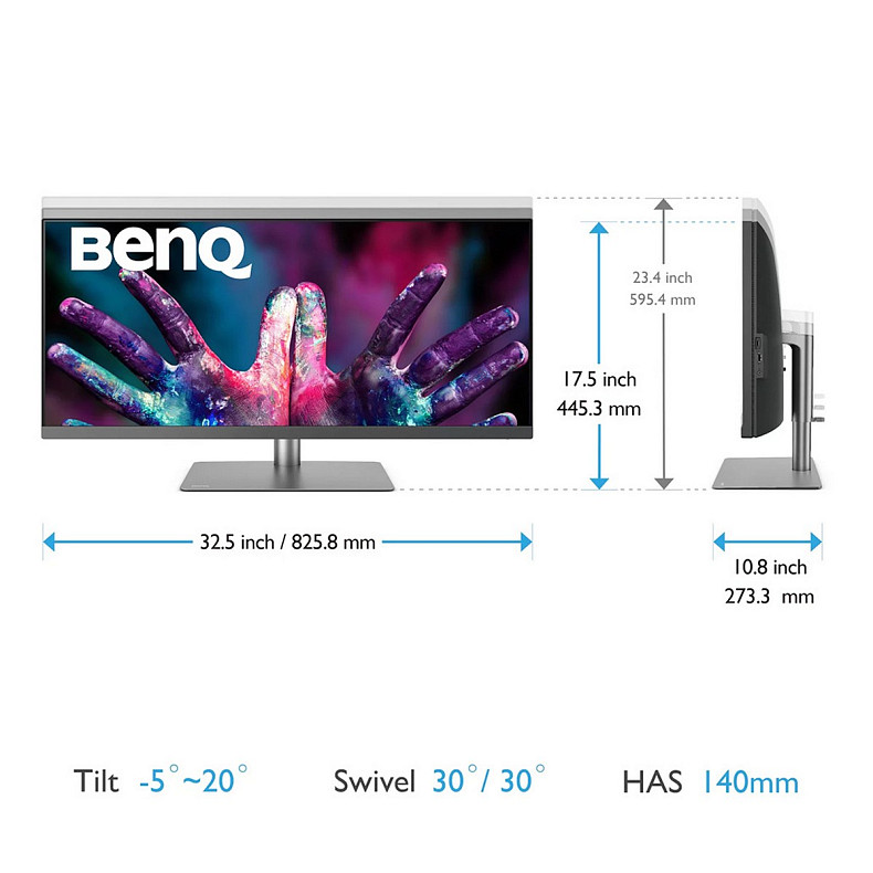 Монітор 34" BenQ PD3420Q, IPS, WQHD, 2 x HDMI, DP, USB-C, USB-hub, HAS, колонки, темно-сірий