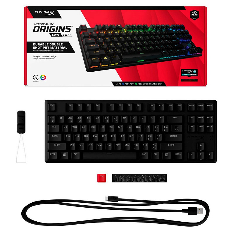 Клавіатура HyperX Alloy Origins Core PBT Aqua USB RGB ENG/RU Black (639N9AA)