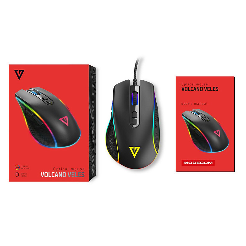 Мышка Modecom Veles Volcano, игровая, 12800dpi., 8кн., RGB, черная