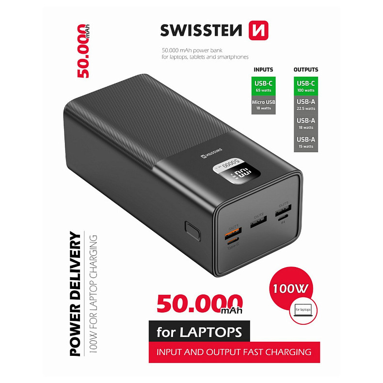 Универсальная мобильная батарея Swissten 50000mAh 100W Black (8595217481282)