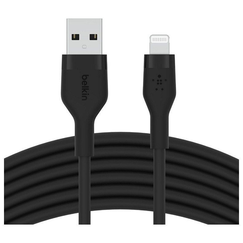 Кабель Belkin USB-A > Lightning, 3м, силіконовий, з кліпсою, чорний