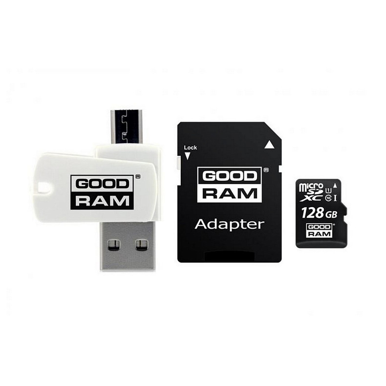 MicroSDXC 128GB UHS-I Class 10 Goodram + SD-adapter + OTG Card reader (M1A4-1280R12)
