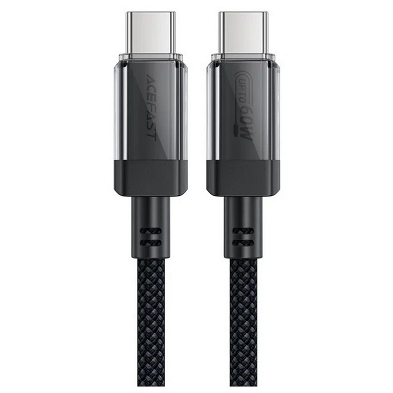 Кабель USB 2.0 USB-C to USB-C, 1.2 м, 60W, 3.0A, stainless steel Black, C12-03 Acefast