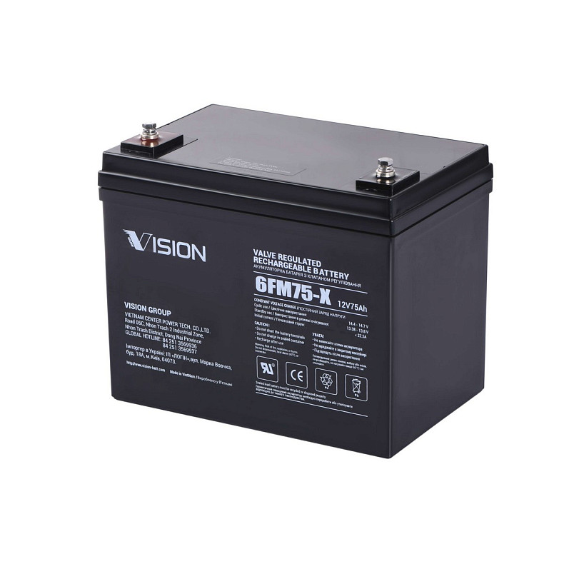 Акумуляторна батарея Vision FM, 12V, 75Ah, AGM