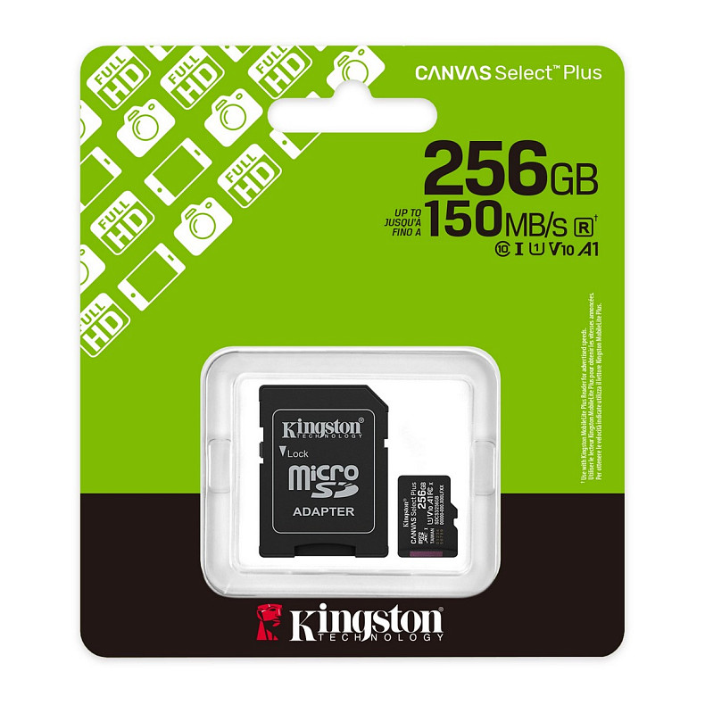 Карта пам'яті Kingston microSD 256GB C10 UHS-I A1 V10 R150MB/s + SD (SDCS3/256GB)
