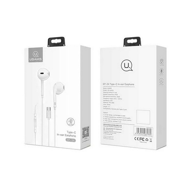 Гарнитура Usams EP-34 USB-C White (HSEP3401)