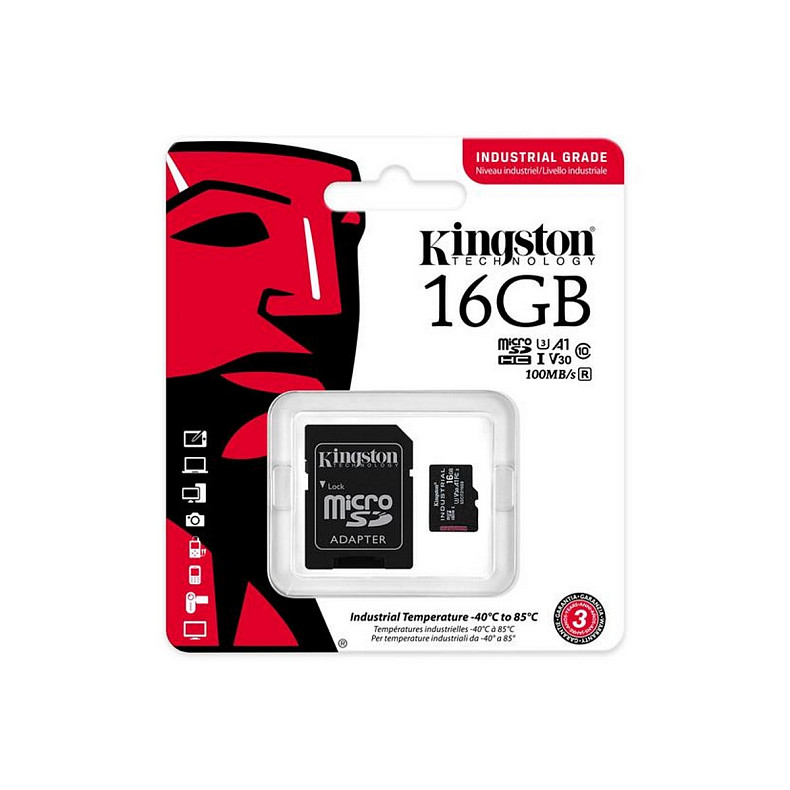 Карта памяти MicroSDHC 16GB UHS-I/U3 Class 10 Kingston Industrial + SD-adapter (SDCIT2/16GB)