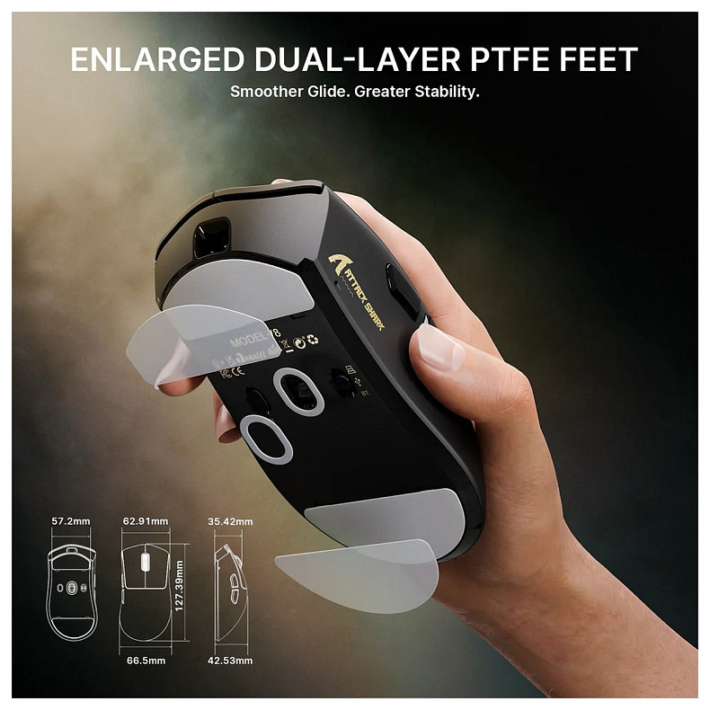 Мышка Attack Shark V8 Ultra-Light, Wireless/Bluetooth, 42000dpi. (PAW3950MAX), 6кн., Black