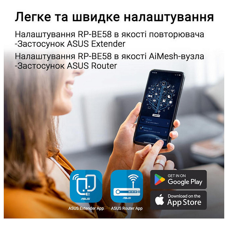 Расширитель покрытия WiFi ASUS RP-BE58 AX3000 1xGE LAN, MESH