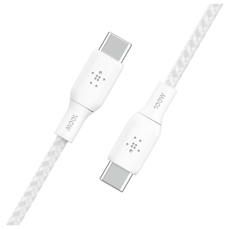 Кабель Belkin USB-С > USB-С, 2м, 100Вт, плетеный, белый