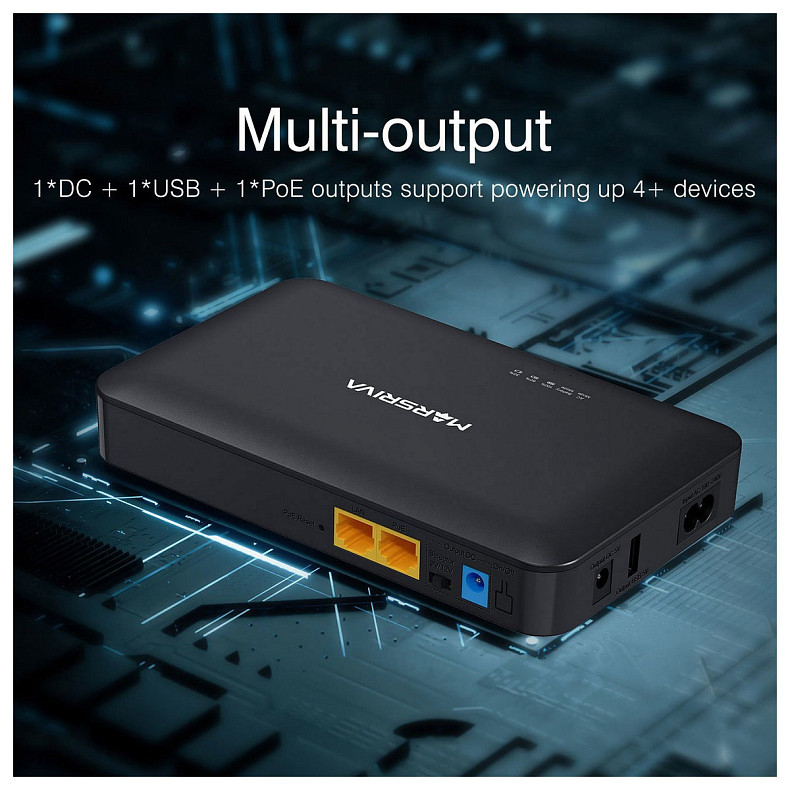 ИБП для роутеров Marsriva DC UPS KP2 DC+PoE+USB OUT, 5V/9V/12V 18W 10000mAh (36Wh) Li-ion