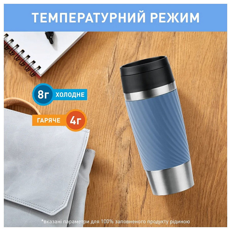 Термочашка Tefal Travel Mug Classic Twist, 360мл, нержавеющая сталь, голубой (N2024510)