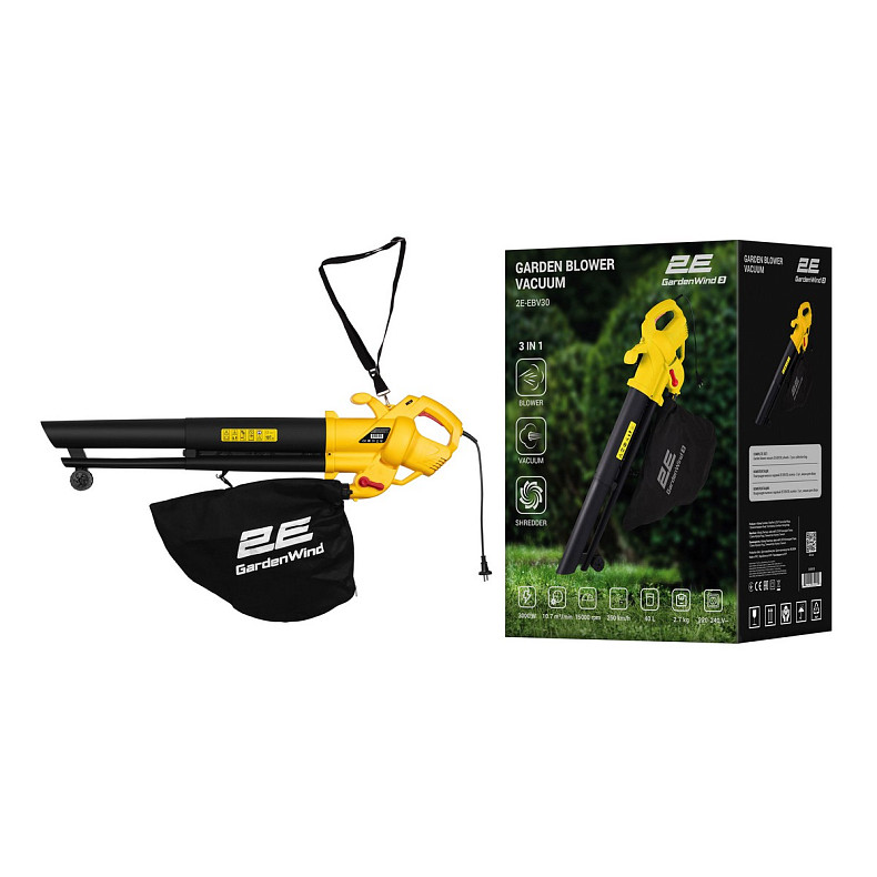 Воздуходув-пылесос садовый сетевой 2Е GardenWind 3000Вт 3в1 250км/час мешок 40л 2.7кг