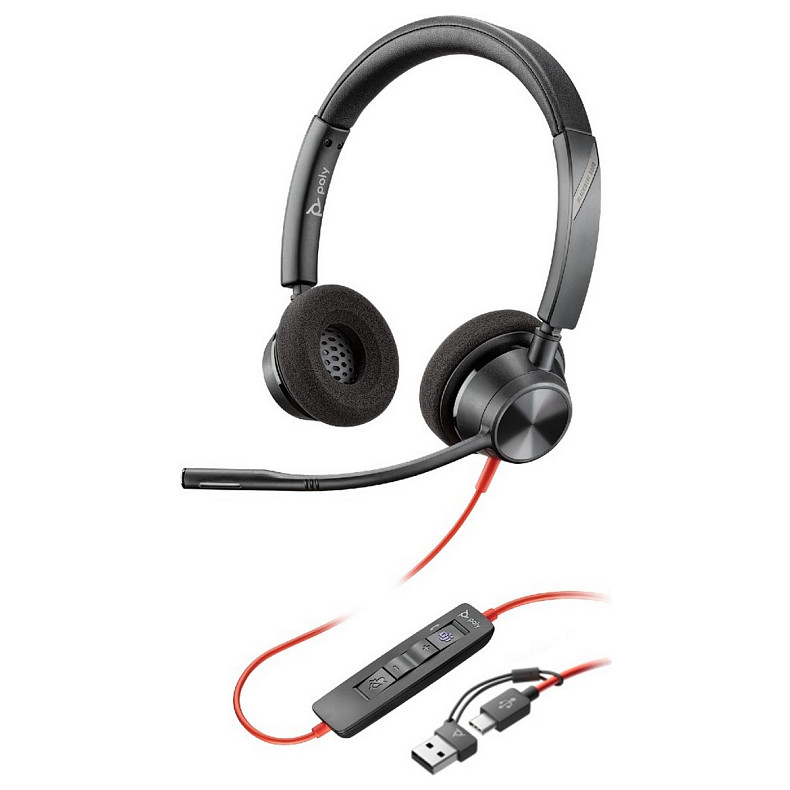 Гарнитура компьютерная стерео On-ear Poly Blackwire 3320-M, USB-A, USB-C, всенаправленный, Microsoft T