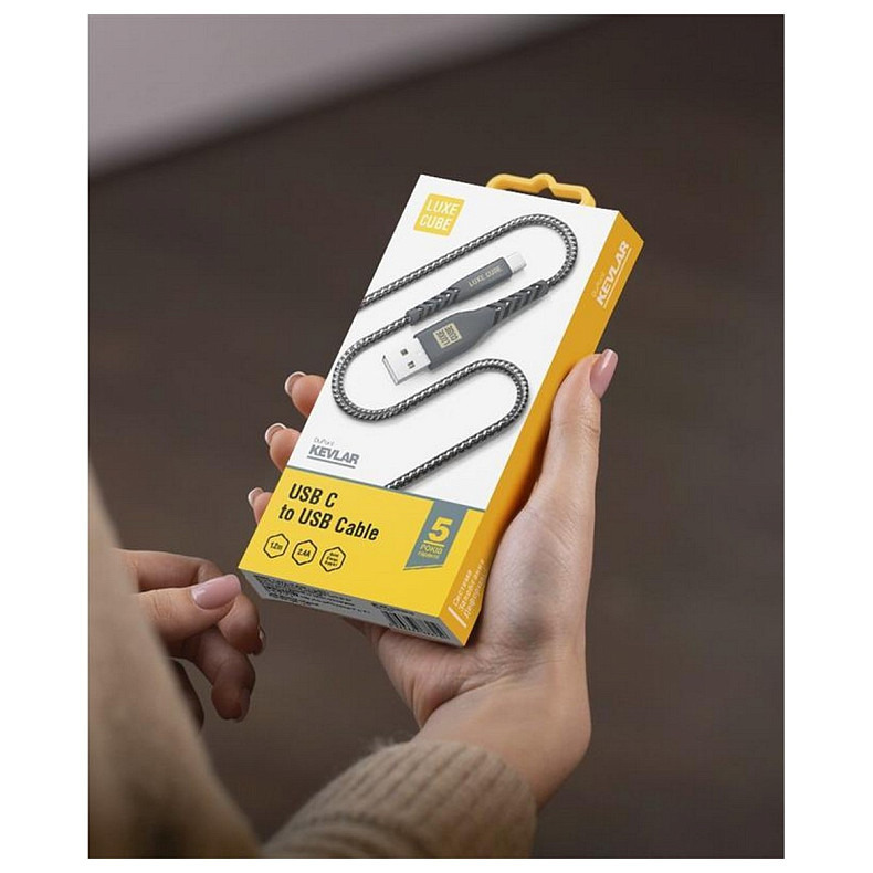 Кабель Luxe Cube Kevlar USB-USB Type C, 1.2м, черный (8886668686280)