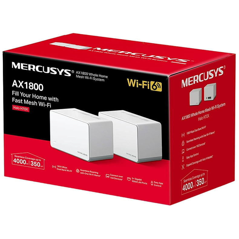 Wi-Fi Роутер MERCUSYS HALO H70X 2PK AX1800 3xGE LAN/WAN MESH