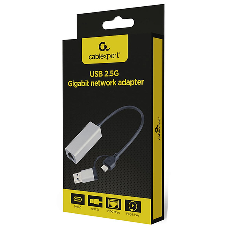 Мережевий адаптер Cablexpert A-USB3AC-LAN2G-01 2,5 Гбіт/с, USB type-A / type-C