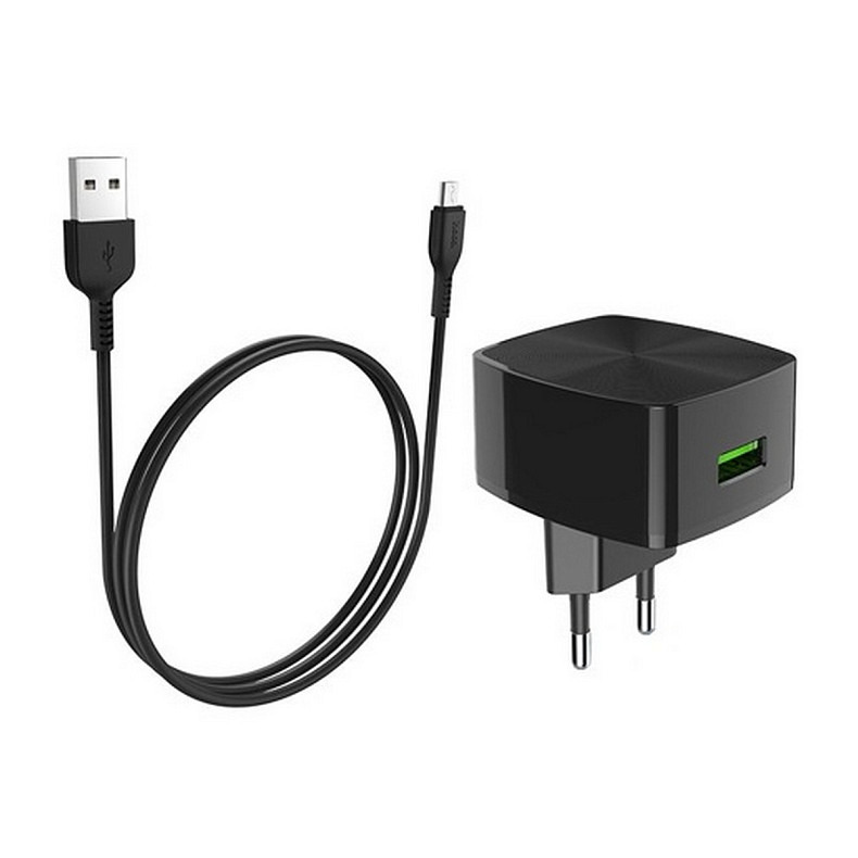 Зарядний пристрій Hoco C70A Cutting-Edge (1USB, 3А) QC3.0 Black (6931474706645) + кабель MicroUSB